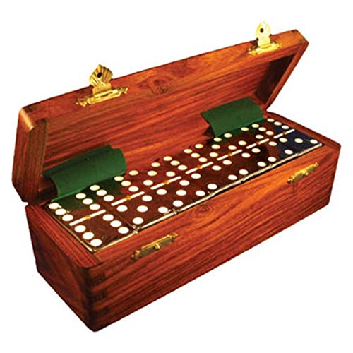 Marion Domino Double Six Black Jumbo Tournament Professional Size with Spinners in Dovetail Sheesham Wood Box. - color: Black