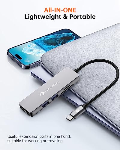 NOVOO USB C Hub 5 in 1 with HDMI 4K Adapter, 2 USB 3.0 Ports, 1 SD Memory Port, 1 microSD Card Reader - style: 5-in-1 Hub