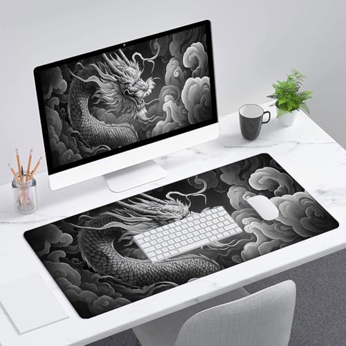 Dragon Gaming Mouse Pad Fantasy Mysterious Oriental Dragon Grey Mouse Pad Large Mousepad Extended Laptop Keyboard Mat Gaming Desk Pad Mouse Mat Office Computer Keyboard Laptop Home 31.5"x11.8" - color: Fantasy-dragon, size: 31.5" x 11.8"