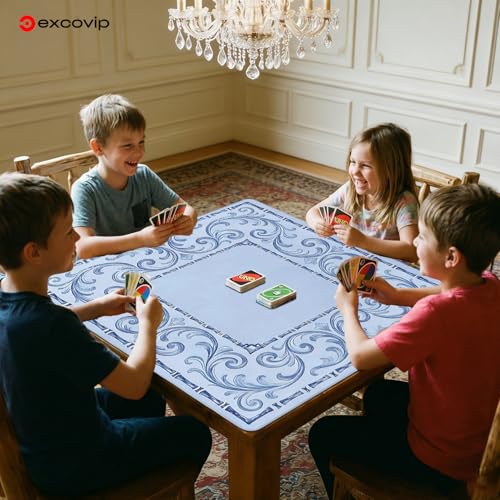 excovip Blue Mahjong Mat for Table, 31.5" x 31.5" Non-Slip Noise Reduction Mahjong Mat for Gifts, Mahjong, Poker, Board Games, Dominoe 1075 - color: 31.5x31.5inch-light Blue