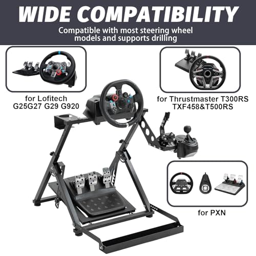 Hottoby Steering Wheel Stand with Pulley Chair Fixing Fit for Fanatec,for Thrustmaster, for Logitech G25 G27 G920, Racing Simulator Cockpit, Not Included Shifter,Wheel & Pedal
