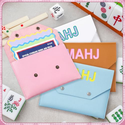 Leather Mahjong Card Holder Clutch Card Pouch Mahjong Accessory 8x6inch Protective Cover Case with Secure Closure Ideal Gift for Lover Playing Game Night(4 Pcs,Pink,Blue,Yellow,White) - color: Pink,blue,yellow,white