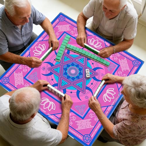Mahjong Mat for Table(33" x 33"), Mahjong Table Cover with Rules, Non-Slip & Noise Reduction Gaming Mat, Portable Tablecloth for Mahjong, Board, Poker, Card, Domino & Tile Games