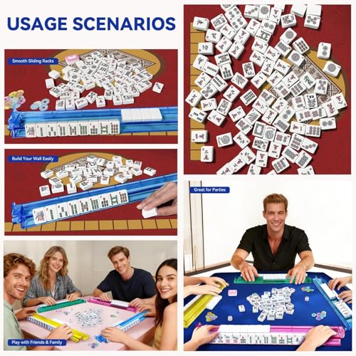 Suncle American Mahjong Tile Set,166 White Tiles Mahjong Set,4 Colors Mahjong Racks,Travel Mahjong Set with Red Carrying Bag - color: Red