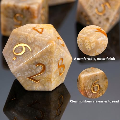 Natural Chrysanthemum Stone 7Pcs Polyhedral Dice Set, Natural Gemstone Multi-Faceted DND Dice for Dungeons and Dragons RPG Tabletop Game (Chrysanthemum Stone) - color: Chrysanthemum Stone