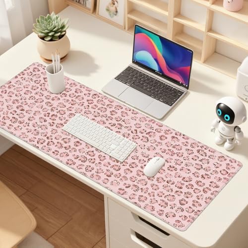 Baziabbo Pink Desk Mat,XXL Extended Large Mouse Pad,Gaming Mousepad with Stitched Edge,Non-Slip Rubber Base Keyboard Desk Pad for Home Office Study Game (C-Pink) - color: C-Pink