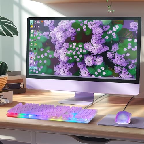 RGB Gaming Keyboard and Mouse Combo,USB Wired Custom Clear Keyboards | Rainbow LED Backlight Transparent Keyboard Mouse Set for Computer Windows PC PS4 Xbox Laptop - color: Clear Purple