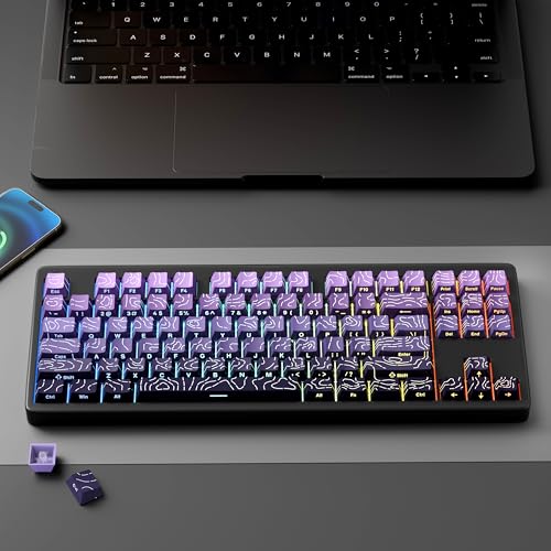 FunHub Shine Through PBT Keycaps - Purple Gradient Topographic Backlit Keycaps Set 133 Keys 60 65 75 100 Percent Cherry Profile,Side Printed Double Shot RGB Key Caps for MX Switches Gaming Keyboard - color: Purple