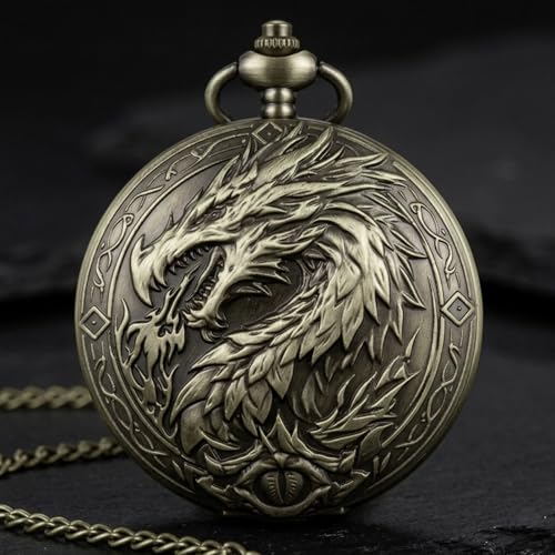 D&D Dice Set, 7PCS mini Dice with Pocket Watch Case, Easy-to-Read Colored Numbers, Dungeons and Dragons RPG Game Dice Set with Watch Shell, Dragon Design Bronze - color: Mini Dice Bronze