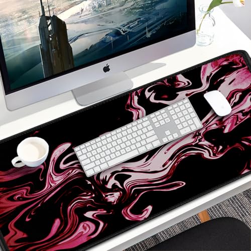Gaming Mouse Pad, 31.5x15.7 inch Large Extended Computer Keyboard Mouse Mat, Water Resist Non-Slip Mousepad Rubber Base Long XXL Desk Mouse Pad for Gaming, Office & Home, Marble Red - color: Marble Red, size: 31.5L x 15.7W inches