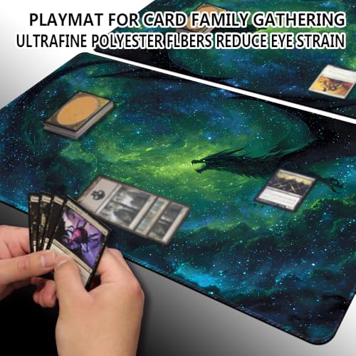 Stitched TCG Playmat, 24x14 Inches with Divided Card Areas, Non-Slip Tabletop Playmat Comes with Storage Bag, Ideal for Trading Card Game Enthusiasts (Dragon Shadow Planet-No Zone) - color: Dragon Shadow Planet-no Zone