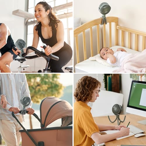 Momcozy 8000mAh Portable Stroller Fan, 27H Ultra-long Battery Life Detachable 4 Speed 360°Rotate LED Night Light with 2 Modes, USB Rechargeable Handheld Cooling Fan for Travel/Car Seat/Bedroom - color: Forest