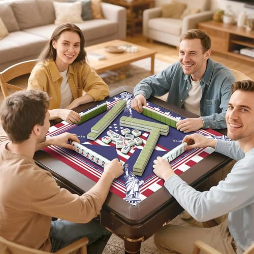250th America Mahjong Mat for Table, 31.5 * 31.5in Anti Slip Mahjong Table Cloth, Noise Reduction, Neoprene Mah jongg Mat with Carrying Bag & 3 Dices, Poker Board Tile Games Mats, Blue - color: Blue07