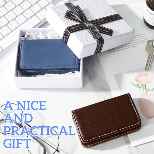 Outus 2 Pcs Business Card Holder, PU Leather Business Card Case Pocket Wallet with Magnetic Shut for Valentines Gift Adult(Coffee, Blue) - color: Coffee, Blue