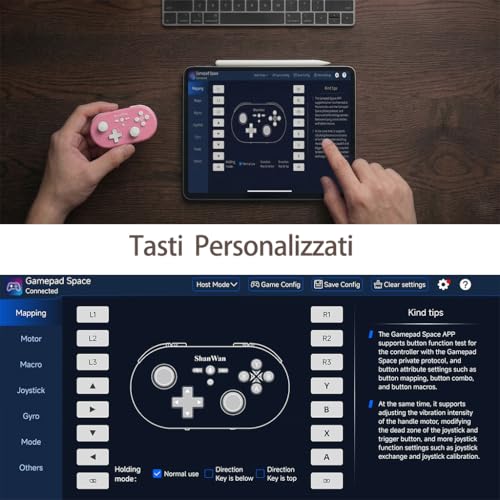 ShanWan wireless handheld controller, suitable for Switch/Switch 2/Android/iOS/PC/Steam Deck/phone, 1000Hz polling rate, with custom keyboard mode for Procreate drawing Bluetooth controller/6-axis gyroscope/vibration (blue) - color: blue