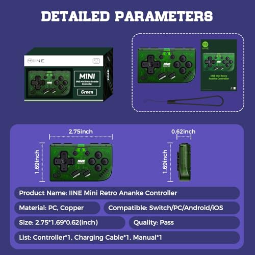 IINE Mini Retro Wireless Controller, Micro Remote Controller for Switch/OLED, PC, Android and IOS, Keychain Pocket-sized Controller with Turbo Function (Green) - color: Green