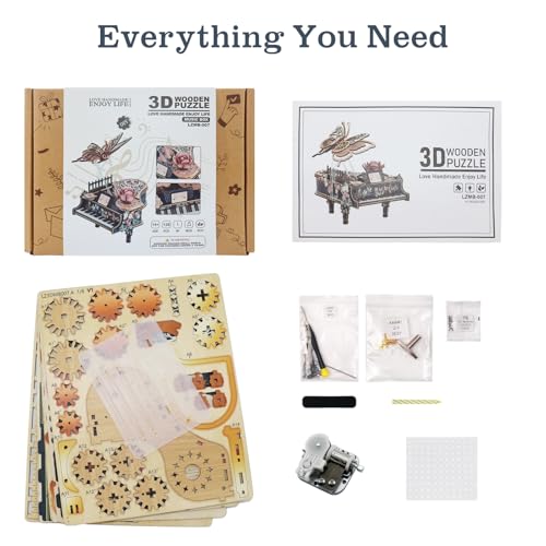 3D Puzzles for Adults, 3D Wooden Puzzle-Magic Piano, Mechanical Model Kit Music Box, DIY Wooden Model Building Hobby Gifts for Men Women, Birthday Gift for Music Box Puzzle Lover - color: Magic Piano