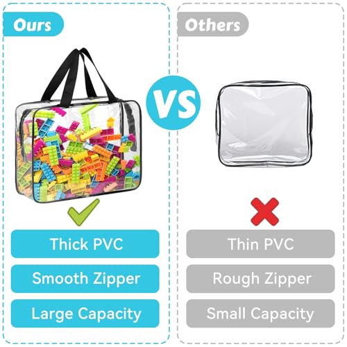 4 Pack Toy Storage Organizer Bags with Zipper, Clear PVC | Large Black Waterproof Reusable Toy Bags for Puzzles, Building Blocks, Board Game, Stationery, Kids Books
