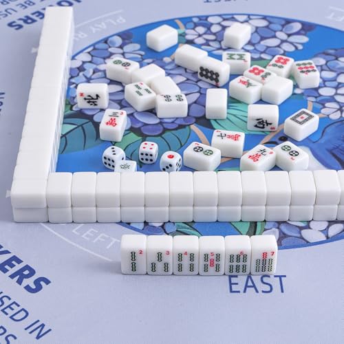 TIASUSAN Mini Mahjong Learning Mat (21” x 21”) for Travel Mahjong Tile Set, Anti-Slip, Noise-Reducing Mahjong Mat for Table, Board Games, Tile Games and Cards - color: Blue-mini