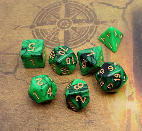 Green Mix Black Dice Set DND Polyhedral Dice for Dungeon and Dragons D&D RPG Role Playing Games 7-Die Set - color: Green Mix Black