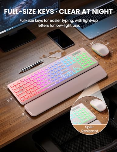 Wireless Keyboard and Mouse Combo, RGB Backlit, Rechargeable & Light Up Letters, Full-Size, Soft Typing, Sleep Mode, 2.4GHz Quiet Keyboard Set for Mac, Windows, Laptop, PC, Trueque KM42Pro | Light Up Letters, Full-Size, Soft Typing, Sleep Mode, 2.4GHz Qui