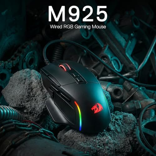 Redragon M925 Wired Optical Gaming Mouse 24000 DPI Remapping Keys | Stable Lag-Free Connection, Smooth Precise Tracking, Programmable Button, Vibing Backlight, Ergonomic Grip Body Comfort - size: Standard, style: Wired