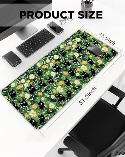 Mouse Pad, Desk Mat, 31.5x11.8in Large Mousepad | Desk Pad with Stitched Edge & Rubber Non-Slip Bottom, Gaming Mouse Pad, Mousepad for Home, Office, Grassland Black Cat - color: Grassland Black Cat