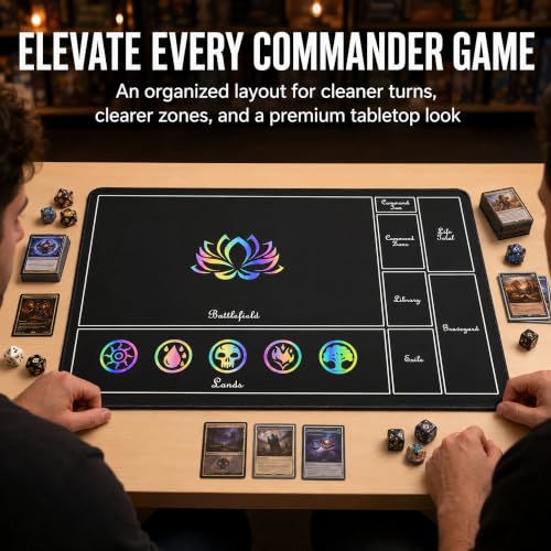Holographic TCG Playmat Compatible with MTG - 24x14 Iridescent Rainbow Foil Card Game Mat, Borderless 5-Element Art, Stitched Edges & Anti-Slip Rubber Base for Tabletop Gaming (Basicland2) - color: Basicland2