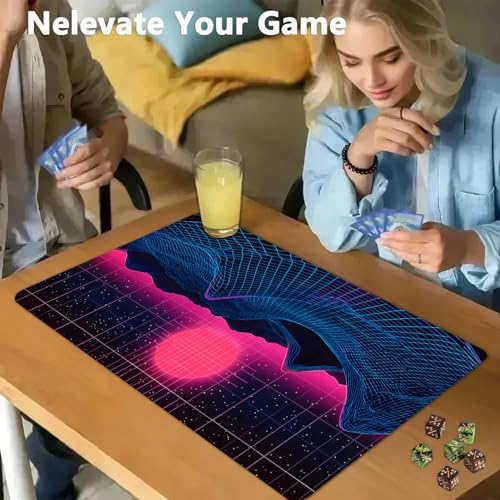 for MTG Game Playmat - 24 x 14 inches with Dices and Storage Bags, Non-Slip Base for TCG and Board Game Card Mats, Trading Card Games Mat, Neon Mountains Pattern Collectible Card Playmats - color: Jv-playmat-p7-1-g197