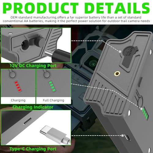 4-Pack Reveal Lipo Lithium Battery Pack, Compatible with Reveal SK, X, XB, X Pro, Pro 3.0, X Gen 2.0/Gen 3.0 Trail Camera Rechargeable Battery Cartridges, Support Solar Charging, With LED Indicator