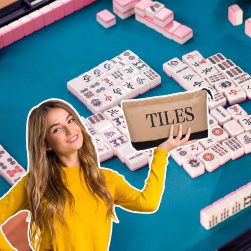 Aliceset 2 Pcs Empty Mahjong Bag for Tiles and Racks Mats Canvas Mahjong Themed Tote Bag and Zippered Pouch Mah Jong Gift Accessories Travel Mahj Storage Case Game Women Night Party Supplies