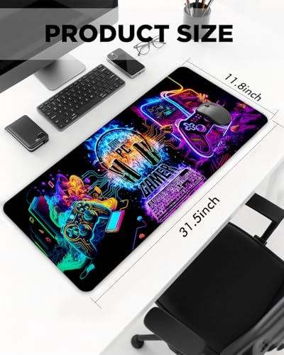 Mouse Pad, Desk Mat, 31.5x11.8in Large Mousepad, Gamer | Desk Pad with Stitched Edge & Rubber Non-Slip Bottom, Gaming Mouse Pad, Extended Mousepad for Home, Office - color: Gamer