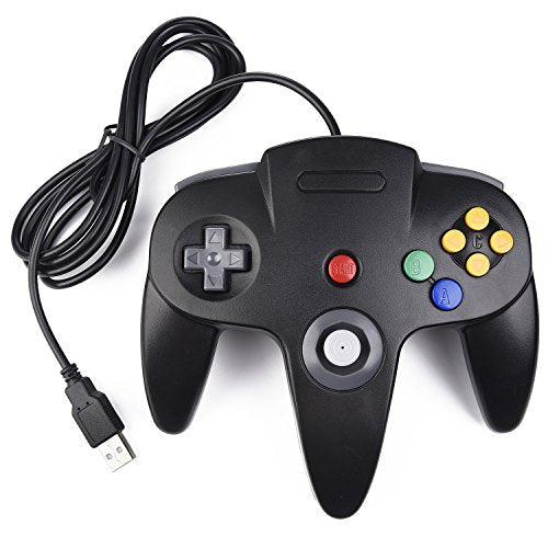 KIWITATA Classic N64 USB Controller, Retro N64 Remote Wired Joystick PC Emulator Game Controller for Windows XP 7 8 11 & Raspberry Pi 3 - color: black