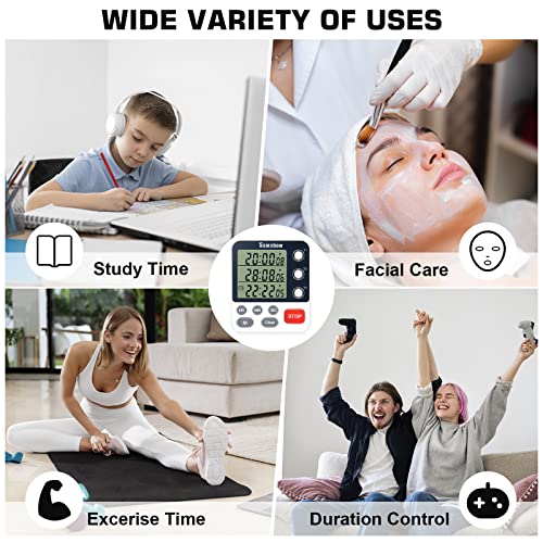 Samshow Digital Kitchen Timer, 3 Channels | Count UP/Down Timer, Large Display, Triple Timer, Magnetic Stopwatch, Adjustable Volume, Loud Alarm, Battery Included - color: 318 White