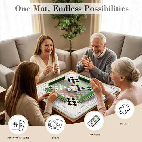 Crease-Free Mahjong Mat For Table American Checkered Mah Jongg Mats with Portable Bag Noise Reduction Non-Slip Table Cover 31.5*31.5in Large Waterproof Neoprene Pad For Board Game Mah Jong Mahjongg - color: Checkered