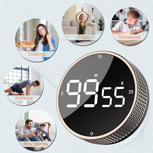 Digital Kitchen Timer - Magnetic Countdown Count Up Clock with Large LED Display, 5/15/25 Min Presets, 3 Volume Levels, Rotary Dial for Cooking, Productivity, Classroom, Fitness (1, Tarnish) - color: Tarnish