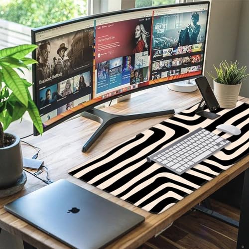 iCasso Gaming Mouse Pad (35.4x15.7 in), Keyboard Mouse Mat for Work, Curve | Large Stable Rubber Base Mousepad with Stitched Edges, Game, Office, Home - color: Curve