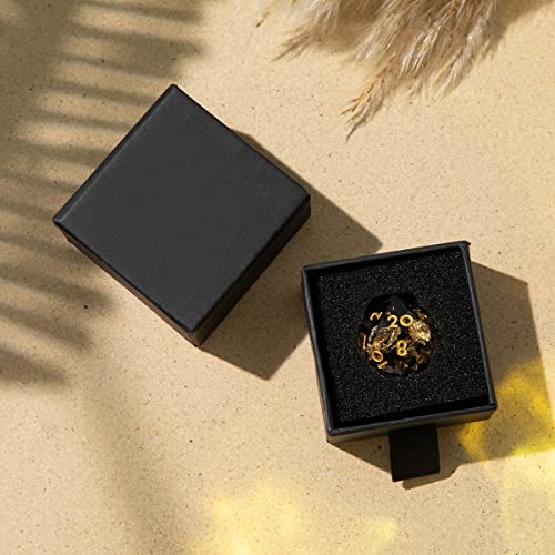 Single D20 Dice - 22mm, 20 Sided D&D Dice for Dungeons and Dragons, DND Dice with Resin Sharp Edge, Handmade Polyhedral for RPG, Roleplaying Games MTG Table Games(Black Gold) - color: D20-black Gold