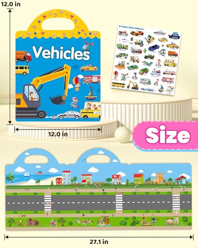 Walenced Reusable Sticker Book for Toddlers, Travel Stickers for Kids, Toddler Craft Activities Toys, Birthday Gifts for Boys & Girls - style: Transport