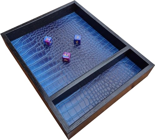 Oak Wood Dice Tray with Storage Area Wooden Rolling Box RPG Tabletop Boardgame Accessories (Ebony/Sea Scale) - color: Sea Scale