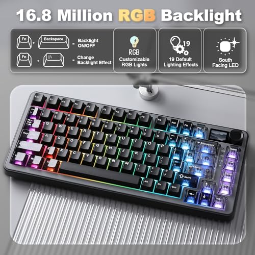 YUNZII B75 PRO MAX QMK/VIA Wireless Mechanical Keyboard | 75% Layout with Screen and Knob, Custom Hot Swap, Gasket, Creamy Switches, for Win/Mac (Black, Cocoa Cream V2 Switch) - color: Black, size: Cocoa Cream V2 Switch