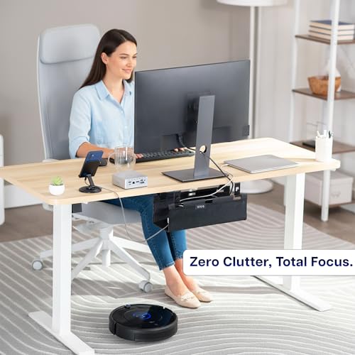 VIVO Screw-on Under Desk 16 inch Fabric Cable Management Tray, Wire Concealer, Power Strip Storage, Workspace Organization, Easy Fold Down Access, Black, DESK-AC16F-S - size: 16"