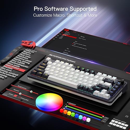 Redragon K673 PRO Wireless 81-Key RGB Gasket Gaming Keyboard, Scroll Knob | Multi-Function Control Wheel, 0-Delay Tri-Mode, Cushioned 5-Layer Noise Dampening for Creamy Thocky Sound, Compact 80% Size - color: Abyssal Blue, size: 81 Keys + No LCD Screen