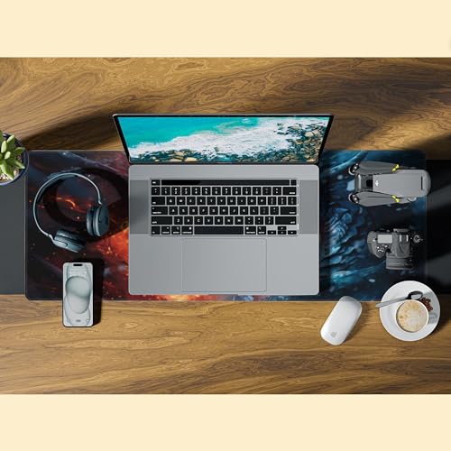 Desk Pad,Japanesev Anime Fire Ice Dragons Mouse Pad,31.5"X15.7" Extended Gaming Mouse Pad Mat with Stitched Edge Non-Slip Base Big Desk Mat for Office Keyboard Laptop - color: Fire Vs Ice Dragons Ready Battle