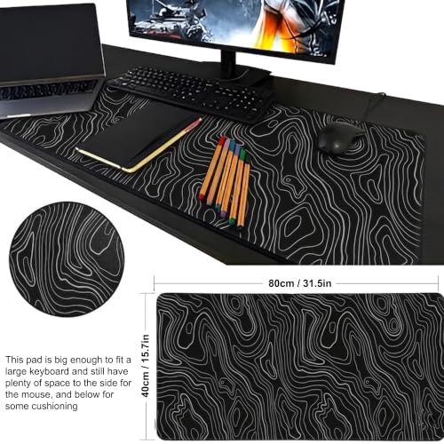 Desk Mat Gaming Mouse Pads – Midnight Topography, X-Large 31.5 x 15.75 Inch Extended Gaming Mouse Pad, Large Desk Mat, Non-Slip Backing with Ultra-Smooth Surface for Gaming, Office & Home Desk - color: Midnight Topography, size: X-Large