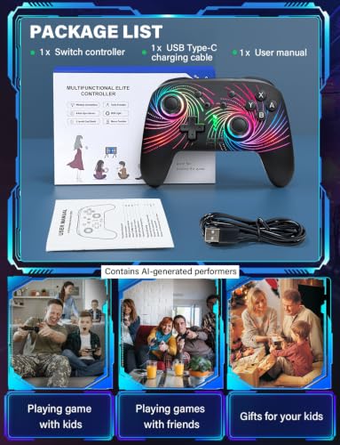 ZRZLMVP Switch Controllers Wireless for Nintendo Switch/OLED/Lite/Switch 2 | 1000mAh Rechargeable Switch Pro Controller, Switch Control with 9 Colors LED Light, Turbo, Vibration, 6 Axis Gyro, Wake Up - color: Pitch Black
