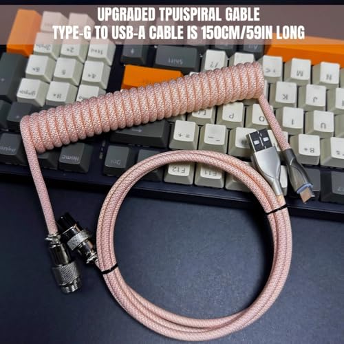 USB C Coiled Keyboard Cable - Custom 1.5ft Coil+3ft Extension Mechanical Keyboard Cable with Detachable Metal Aviator,Nylon Braided USB C to USB A for Gaming Keyboard, PC,Computer Gamer & Enthusiasts - color: Pink