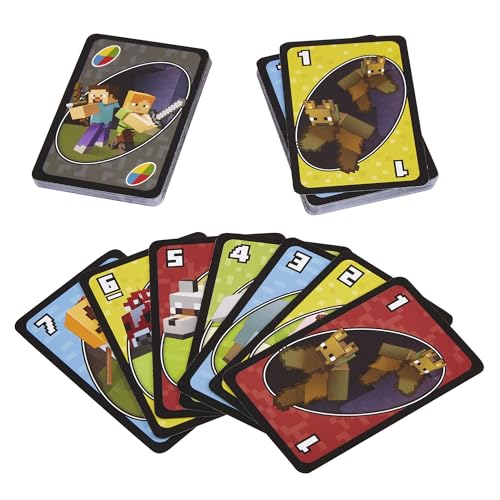 Mattel Games UNO Minecraft Card Game for Kids, Adults, Families & Parties, Deck & Special Rule Inspired by the Video Game, 2 to 10 Players | Video Game-Themed Deck with Favorite Characters & Special Rule for Kids, Teens and Family Night, FPD61