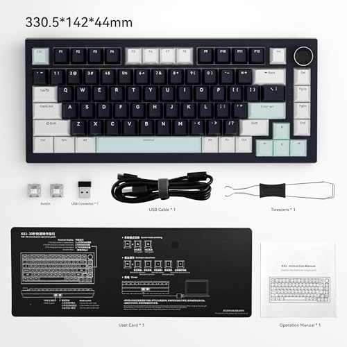 Gurjot Wireless Mechanical Keyboard with Knob,Tri-Mode BT5.0/2.4GHz/USB-C Hot Swappable Mechanical Keyboard,Pre-lubed Linear Switches,8000mAH Battery RGB Backlit Computer Gaming Keyboards - color: Navy Black