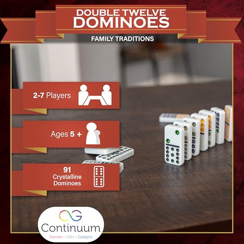 Continuum Games Family Traditions Double 12 Dominoes Tin, Crystalline Dominoes